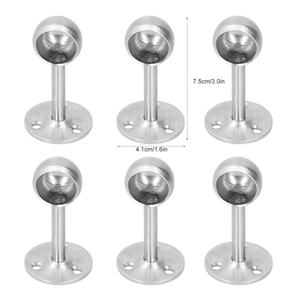6 stk flenskontakt rustfritt stål gardinstangbraketter klesskapstang holder maskinvarebeslag 22 halvpass