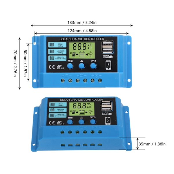 Solcellelader 12V 24V Batteri Solcellepanel Laderegulator for Hjem RV 20A