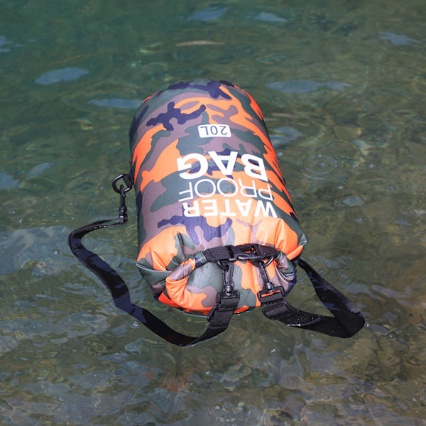 Vattentät torr väska polyester PVC lätt hopfällbar bärbar rulltopp torr väska för simning orange kamouflage 20L