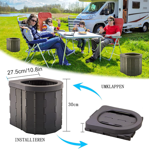 Nödtoalett för utomhusbruk, bärbar hopfällbar potta för bilresor, vandring, fiske, långa resor, kompakt potta säg adjö till offentliga toaletter för camping