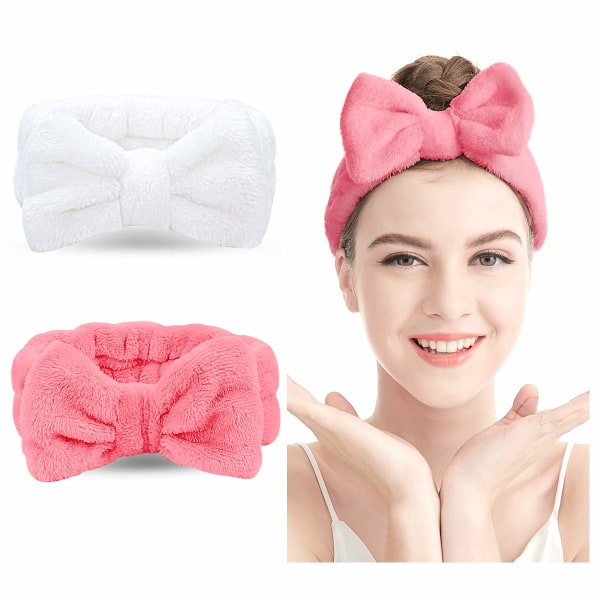 Spa pannband – 2-pack rosett hårband kvinnor ansikts makeup huvud