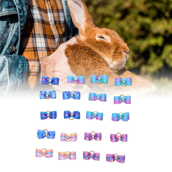 Pet Bowknot Hair Rope Starry Sky Bow Rubber Bands Pet Grooming Headwear for Little Pet Rabbit