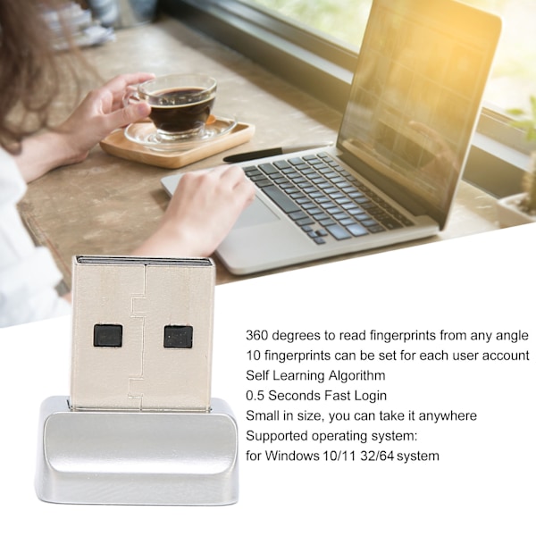 USB-fingeravtrycksläsare, liten, bärbar, 0,5 s, 360° detektering, dator-USB-fingeravtryckslogg för Windows 10 11 för PC-bärbar dator