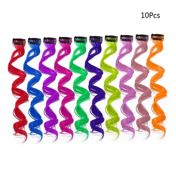 Hårextensions med klips, langt krøllete hår, 30 stk fargerike gradient-striper