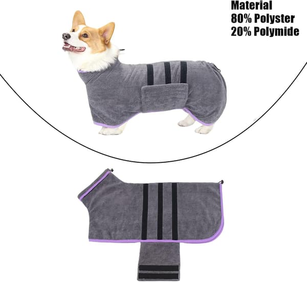 Mikrofiber Hundebadekåpe - for Medium og Store Hunder - Grå - Quic