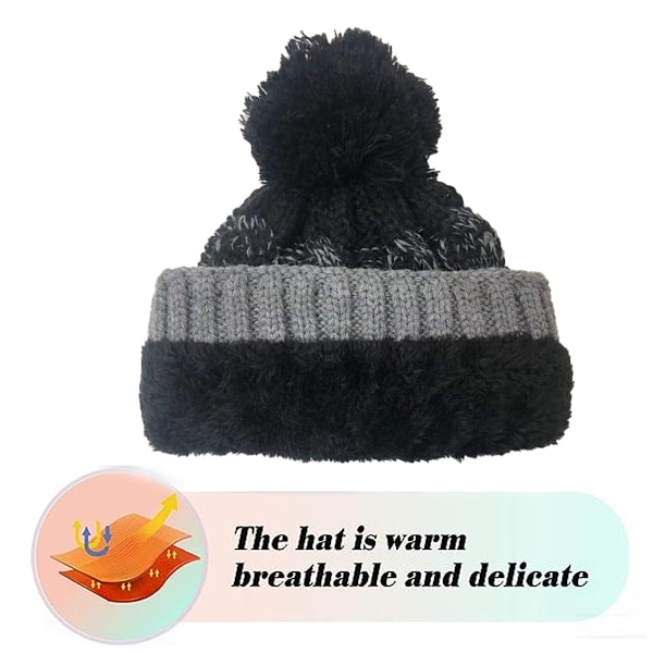 Bobble Hat til kvinder Vinter Beanie Huer Thermo Foret