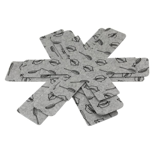 Omdesignade Köksredskapsbeskyddare, 9-delars set, Non-Woven Polyester med Anti-Slip Textur, Stapelbara Pannavdelare i Flera Storlekar, För Non-Stick Yta