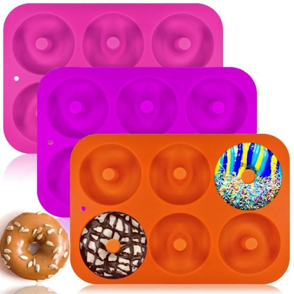 Donut silikonformar, non-stick silikon munkar, bakform bakverk formar donut formar för 6 munkar, bagels, muffins, 3 pack 6 hålrums munkar bakning