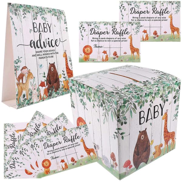 Tecknade rådkort och förutsägelsekort för baby shower