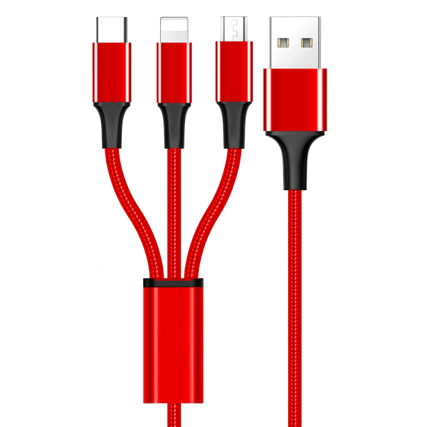 1,2 m multi 3A, 3-i-1 USB laddningssladd med