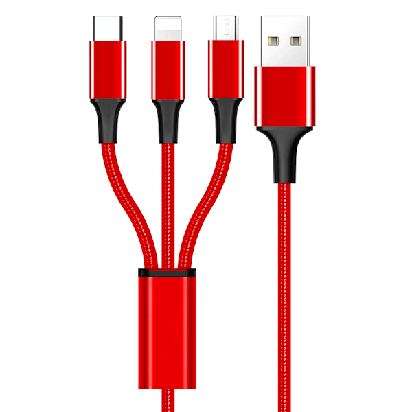1,2 m Multiladdningskabel 3A, 3-i-1 USB-laddningssladd med