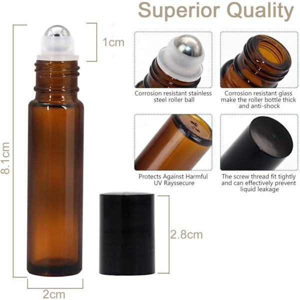 Aromaterapi Resekompisar, 10 ml Bärnstensfärgade Glasflaskor Med Rostfria Stålkulor, Läcksäker Och UV-Skyddande Design För Säker Förvaring Av Dina Eteriska Oljor