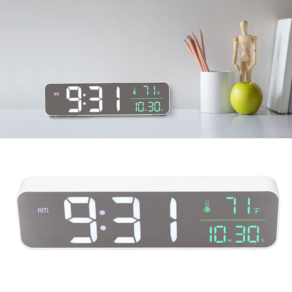 LED Digital Alarm Clock Multifunctional Mirror Clock Ultra Silence Bedside Clock for Bedroom Office