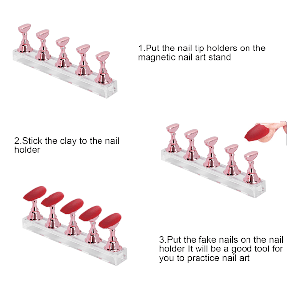 Nagelkonst Display Practice Stand Magnetisk Nagel Fingernagel Tipshållare Manikyr Set VerktygRosa Rosa