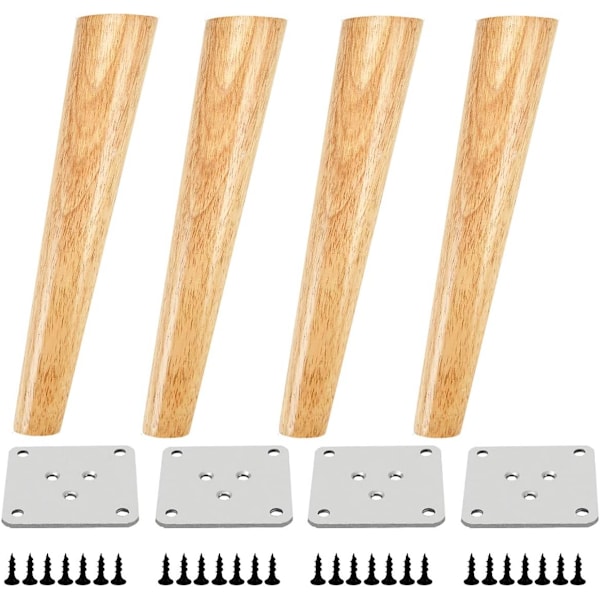 4-pack möbelfötter i trä, möbelben i ekfärg för stolar, skåp och soffor, med skruvar och filtglid