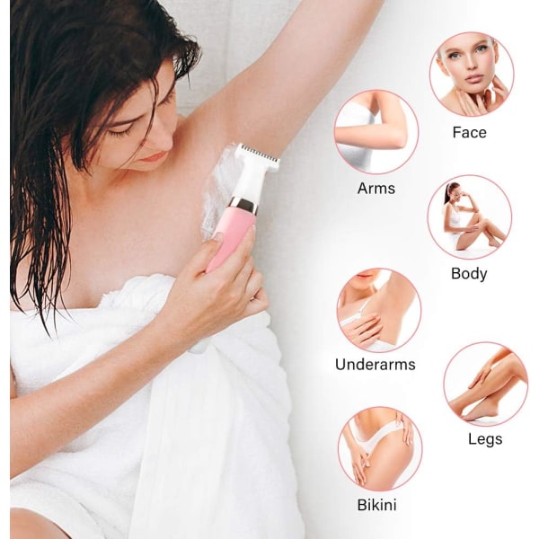 Elektrisk rakapparat för kvinnor, smärtfri 2-i-1 våt och torr rakapparat bikiniklippare rakapparat kroppshårborttagning för kvinnor ben och armhålor