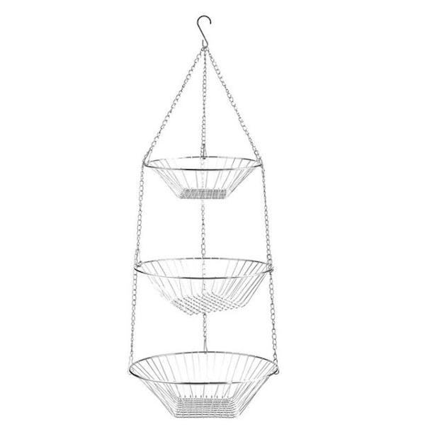 Elegant Korg för Frukt- och Grönsaksförvaring, Utrymmesbesparande Design för Kök och Hem, Silver, 3-Vånings Hängande Förvaringskollektion