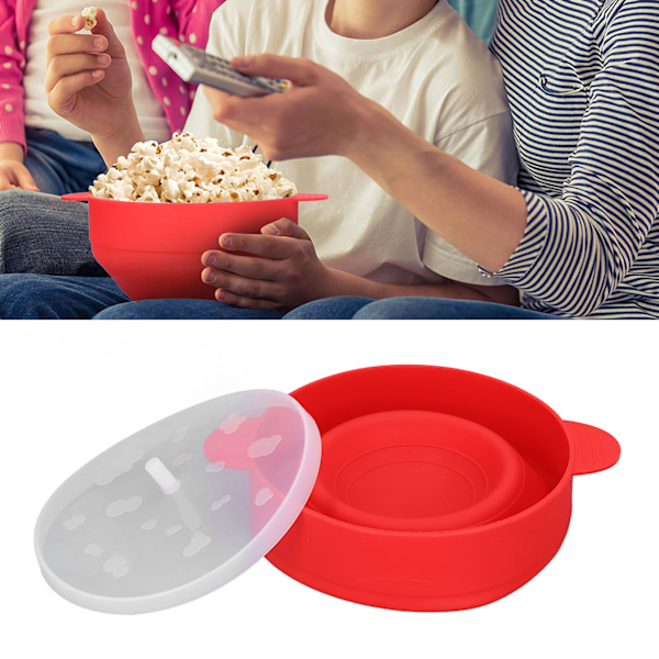 Stor mikrobølgeovn popcorn popper med lokkhåndtak BPA-fri sammenleggbar 40℃ til +230℃ DIY matvarekvalitet silikon popcornbolle (rød)