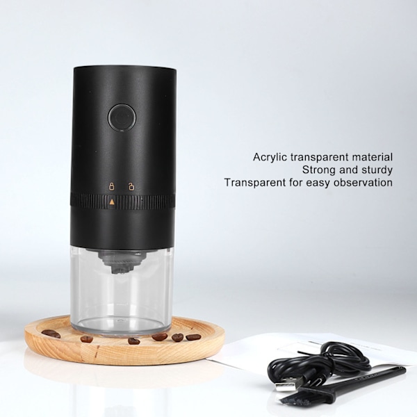 Sladdlös elektrisk kaffebönslipare USB-laddning bärbar akryl transparent synlig för hem kök svart