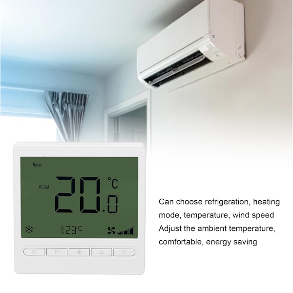 Smart Fan Coil Termostat ABS LCD-skjerm Anti-interferens Intelligent Termostat for Hjem 220V