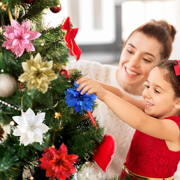 Julstjärna Konstgjorda Blommor för Juldekorationer, Glitter Julstjärna Ger Glans till Din Festliga Säsong, Perfekt för Julgransprydnader