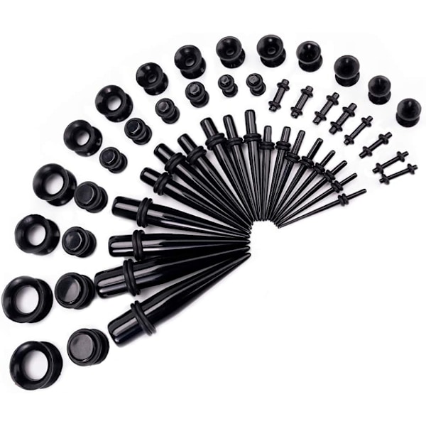 Stretching rods tunnel set 1.6-10mm made of acrylic silicone 50 pieces black