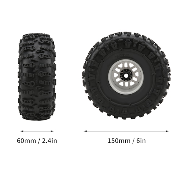 2 stk. RC-bil aluminiumlegering 60 mm gummidæk hjul til Capra 1.9UTB AXI03004 RBX10 Ryft 90048 RR10Silver