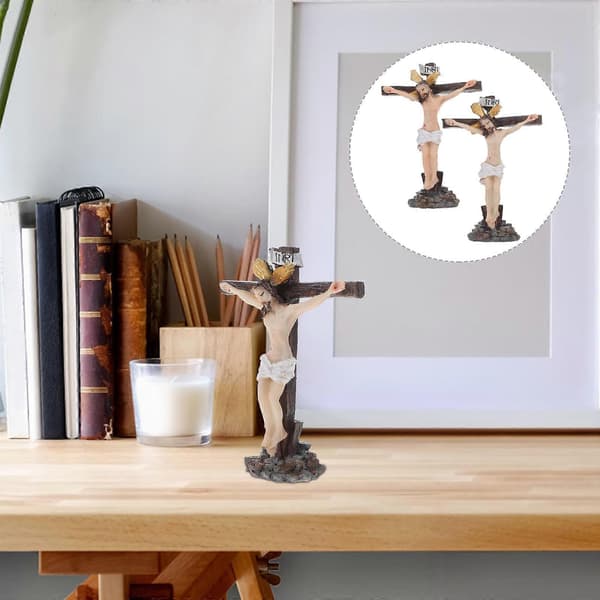 Jesus korsfigur hartsstaty för dekoration 2 st korsstaty