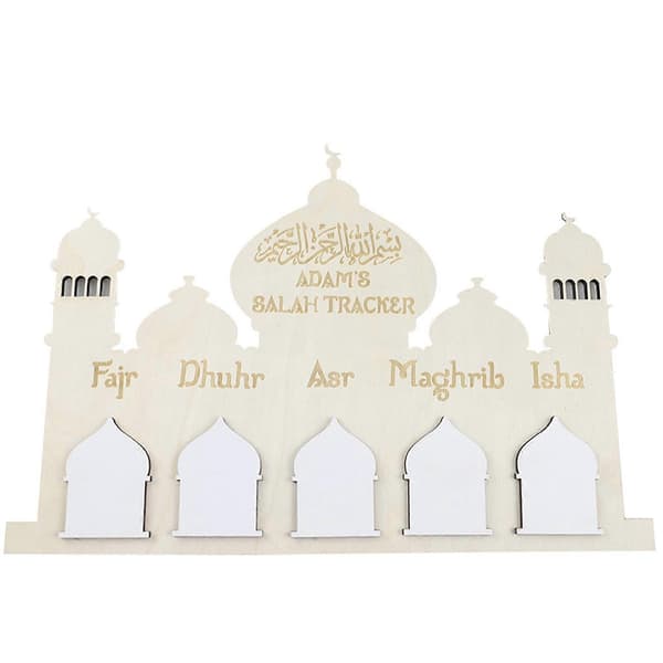Eid Mubarak vägghängd kalender i trä, 3-delars set