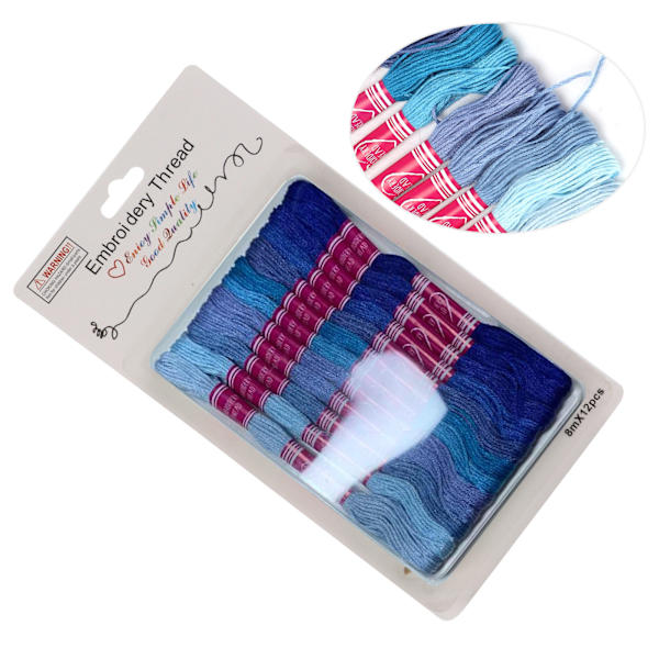 12 stk broderigarn i gradient, lyse farger, polyestertråd for broderielskere, håndverk (blå serie)
