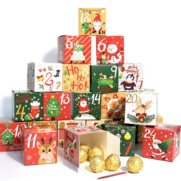 Jul-tema Skattkistor, Kvalitetspapper Material Gör-det-själv Jul Adventskalender Utsökt Design Perfekt För Barn Och Familj (24 st)