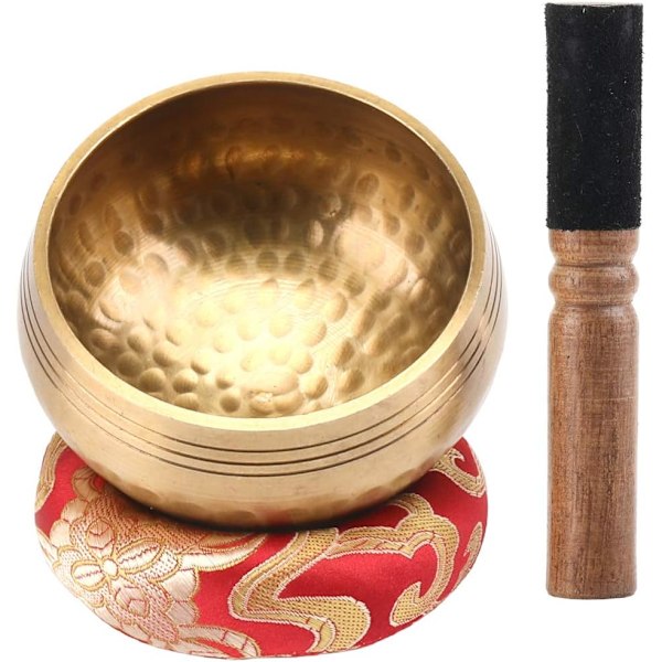 Tibetan singing bowl set, mallet with felt, ring cushion, bag