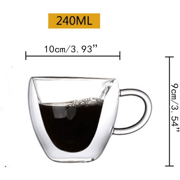 Unik Design Kaffekoppar i Glas, Handgjorda med Hjärtformad Inre Lager, Perfekt för Varma och Kalla Drycker, Tål Diskmaskin, 1 St Kristallklar