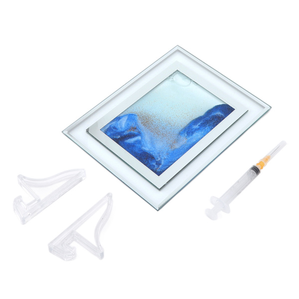 3D Flytande Sandmålning Dekoration Skrivbord Flytande Sand Konst Bild Prydnad Glasram Blå