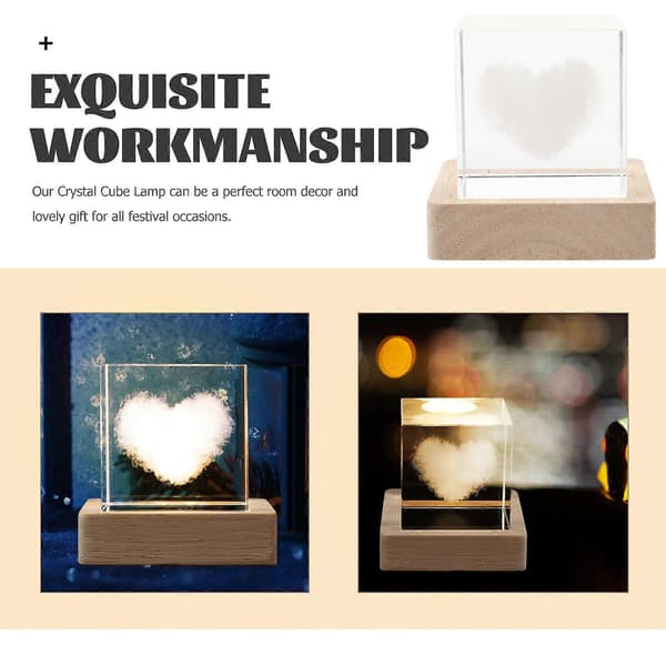 Heart Light Krystallterning-lampe til dekorasjon, 3 stk. romantisk nattlys med base