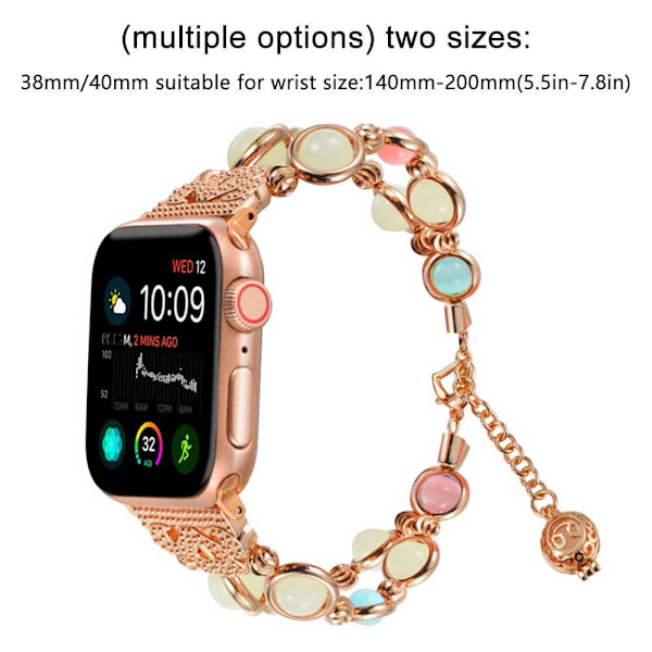 Justerbart armband för Apple Watch 38/40 mm, handgjort, lyser i mörkret, pärlarmband