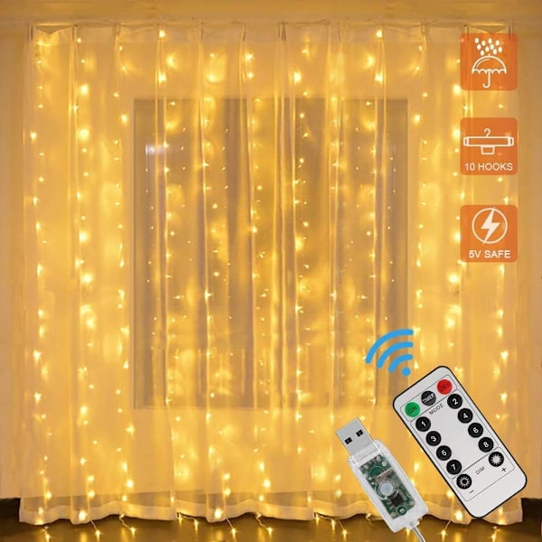 USB-ljusgardin LED-ljusslinga med fjärrkontroll, för sovrum