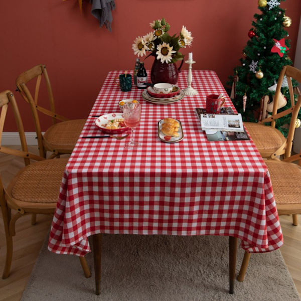 Dugmåtte til spisestueindretning, polyester gingham ternet rektangulær dug klassisk stil pletafvisende vandtæt vaskbart stofbetræk