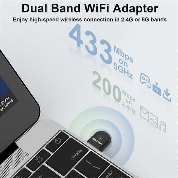 5 GHz / 2,4 GHz langaton sovitin AC650 USB 2.0 WiFi-adapteri