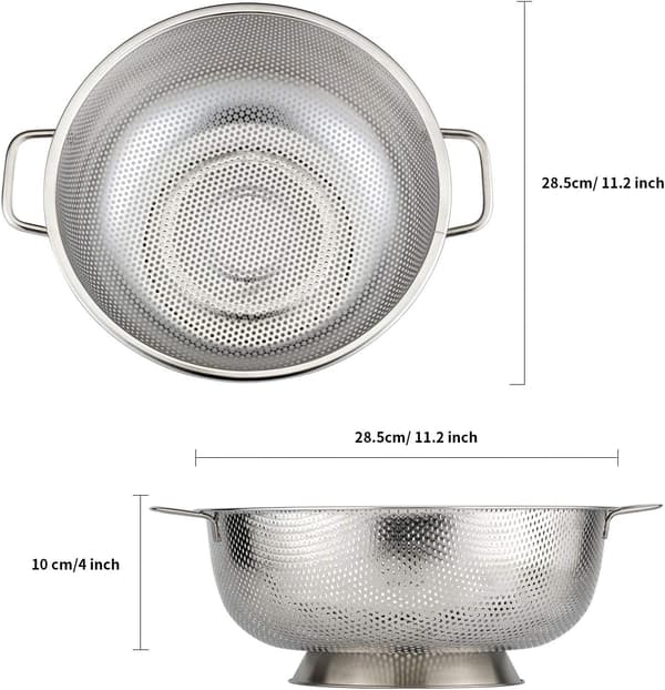 Profesjonell sil, solid dørslag i rustfritt stål med stabil dreneringsringbase, for drenering av pasta og ris uten tap, giftfri