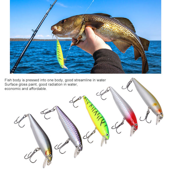 5 stk Minnow fiske lokke flytende kunstig hard agn lang kast agn med stålkule