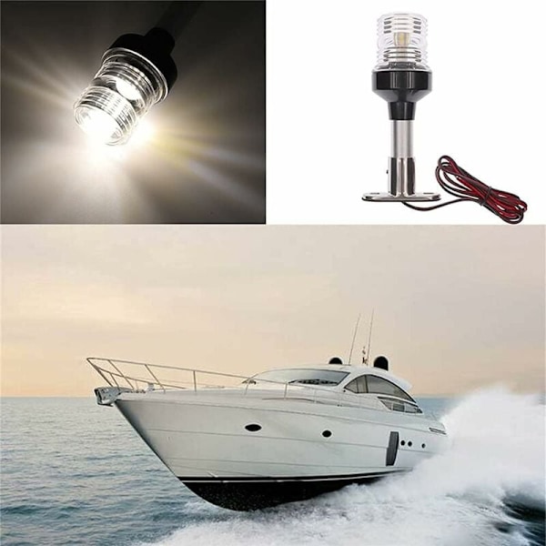 LED Navigationsljus för båtar, slitstarkt vattentätt material teleskopisk akterankarlanterna för yacht ponton, 360° allroundbelysning för marint bruk