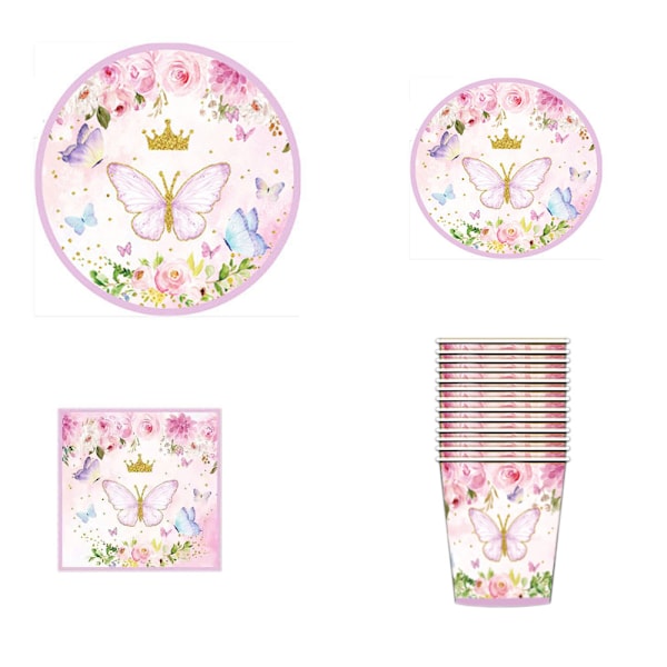 Utsökt Fjärilskalas Set, Unik Rosa Guld Design Smyckar Dina Speciella Tillfällen med 25-Delars Engångsservis för Sammankomster