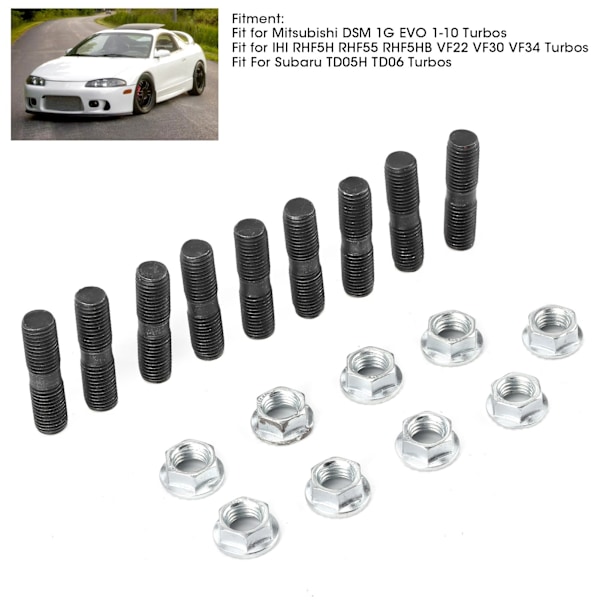 9 st M10x1,25 Turbo Stud Lock Muttrar Kit Bil Tillbehör Passar för Mitsubishi