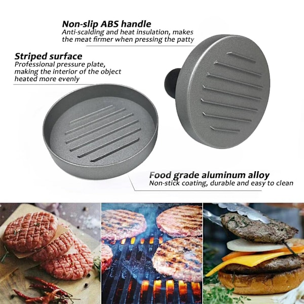 Hamburgerpress, gjord av gjuten aluminium för läckra hamburgare, patties non-stick