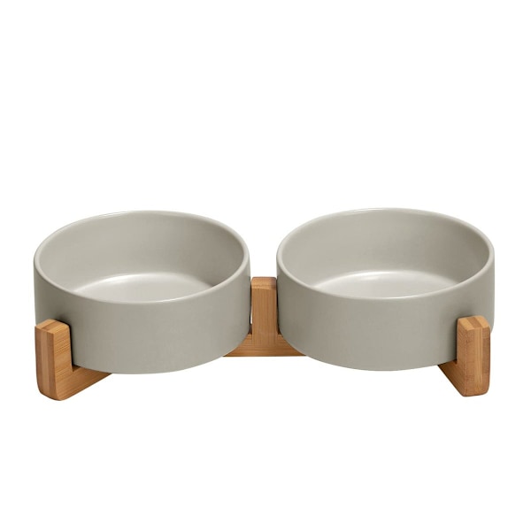 Ceramic dog bowl with bamboo stand for cats and dogs 400ml