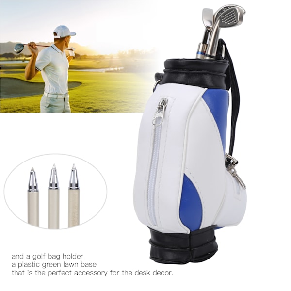 Mini Golf Penneholder med Pen til Skrivebordsdekoration Golfgave til Golfvenner FansBlå og Hvid