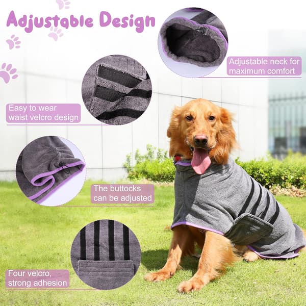 Mikrofiber Hundebadekåpe - for Medium og Store Hunder - Grå - Quic