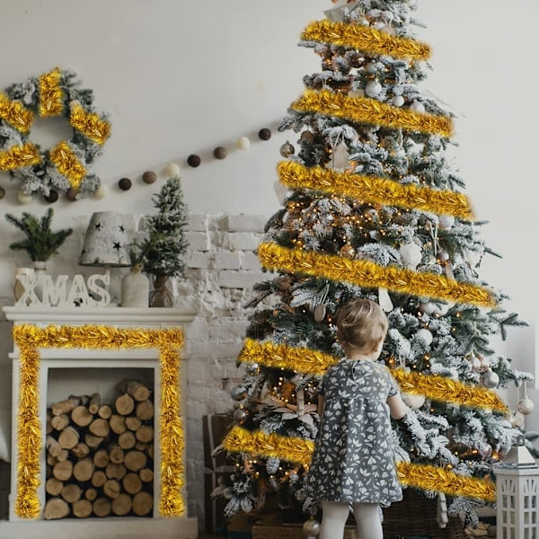 Guld Glittergirlang Juldekoration, Miljövänlig & Icke-reflekterande Bakgrund För Oförglömliga Julstunder, 15m Av Färgbeständig Skönhet