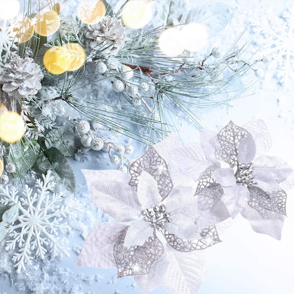 Kunstige Blomster Bryllup Glitter Juletræ Nytår Ornamenter